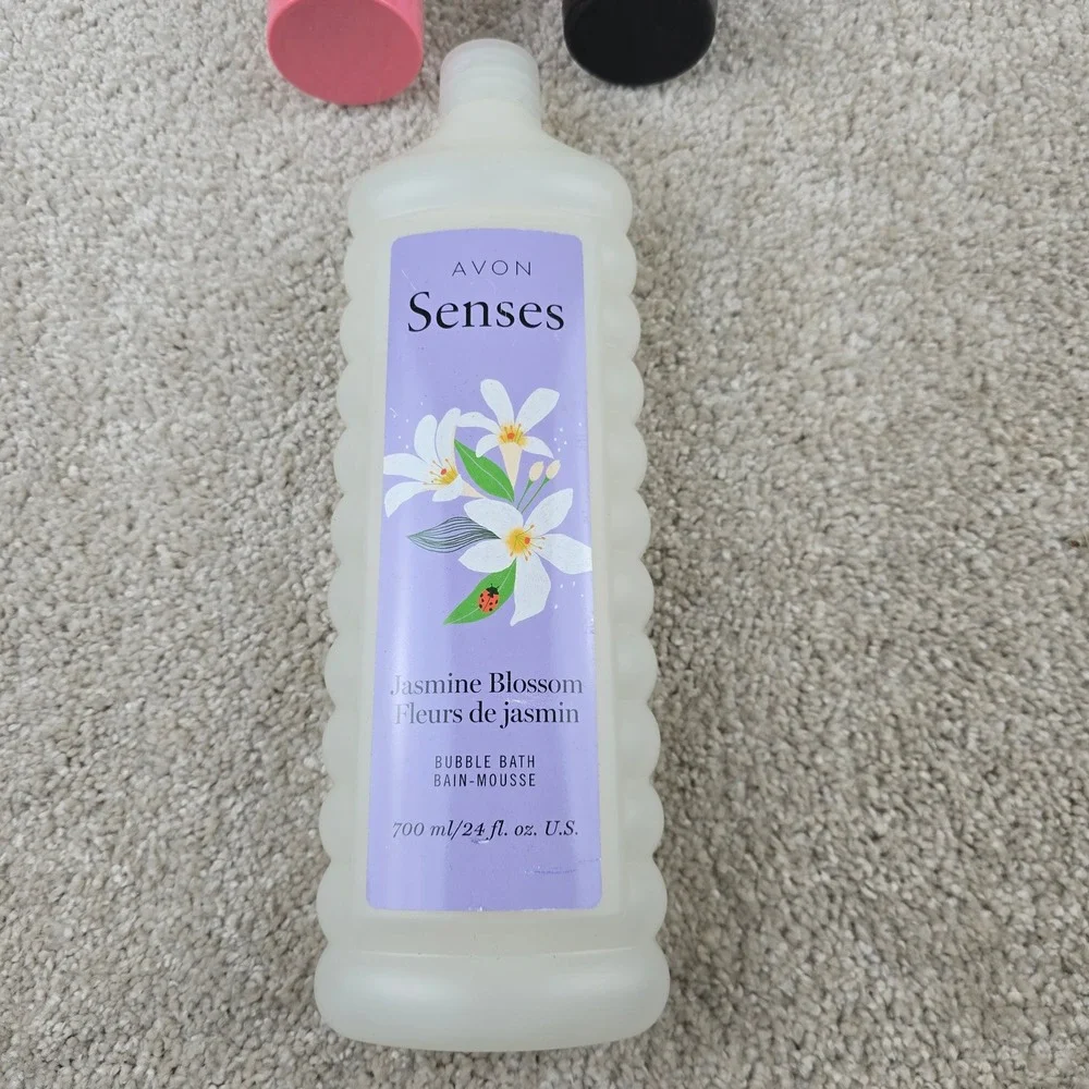 Avon Senses Jasmine Blossom Bubble Bath & Lotion + Organist Body Scrub Set  NEW